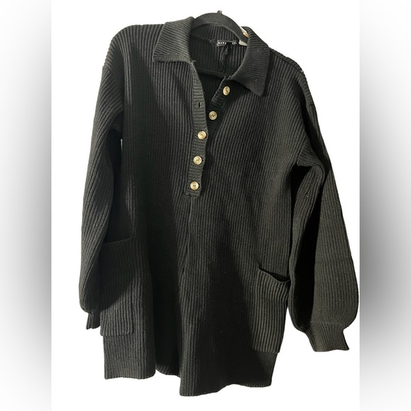 Women’s Black Knit Button Down Romper - Picture 2 of 4